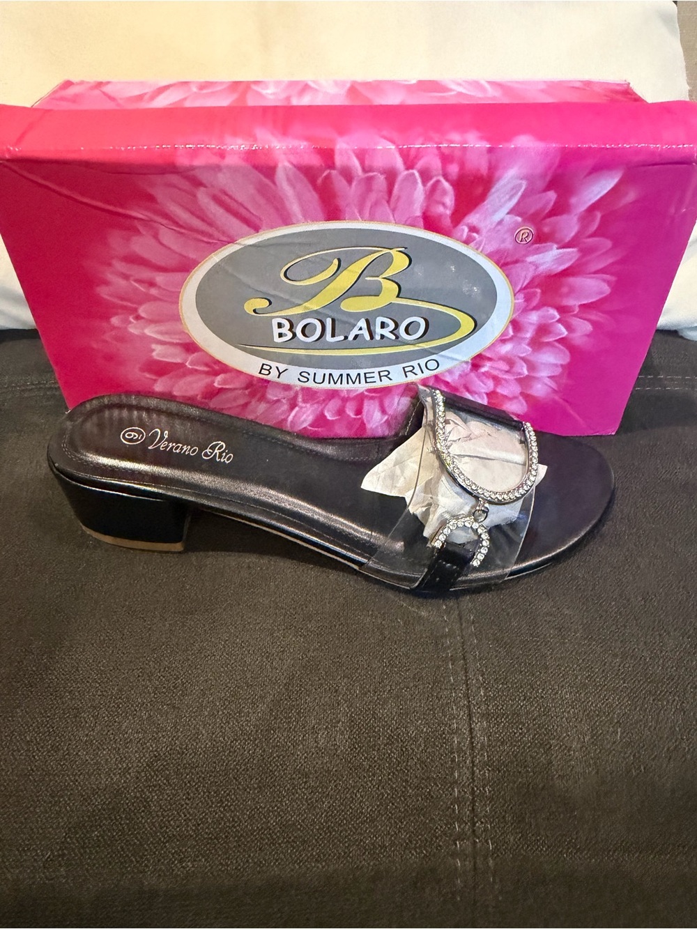 Bolaro By summer Rio Women’s Rhinestone Clear Sandals Black Size 9 M
